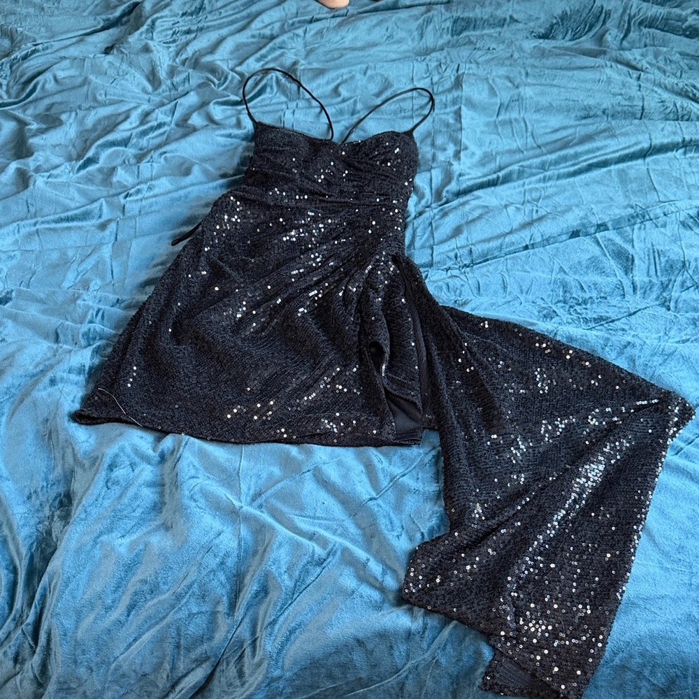Black Sequin Spaghetti Strap Dress
